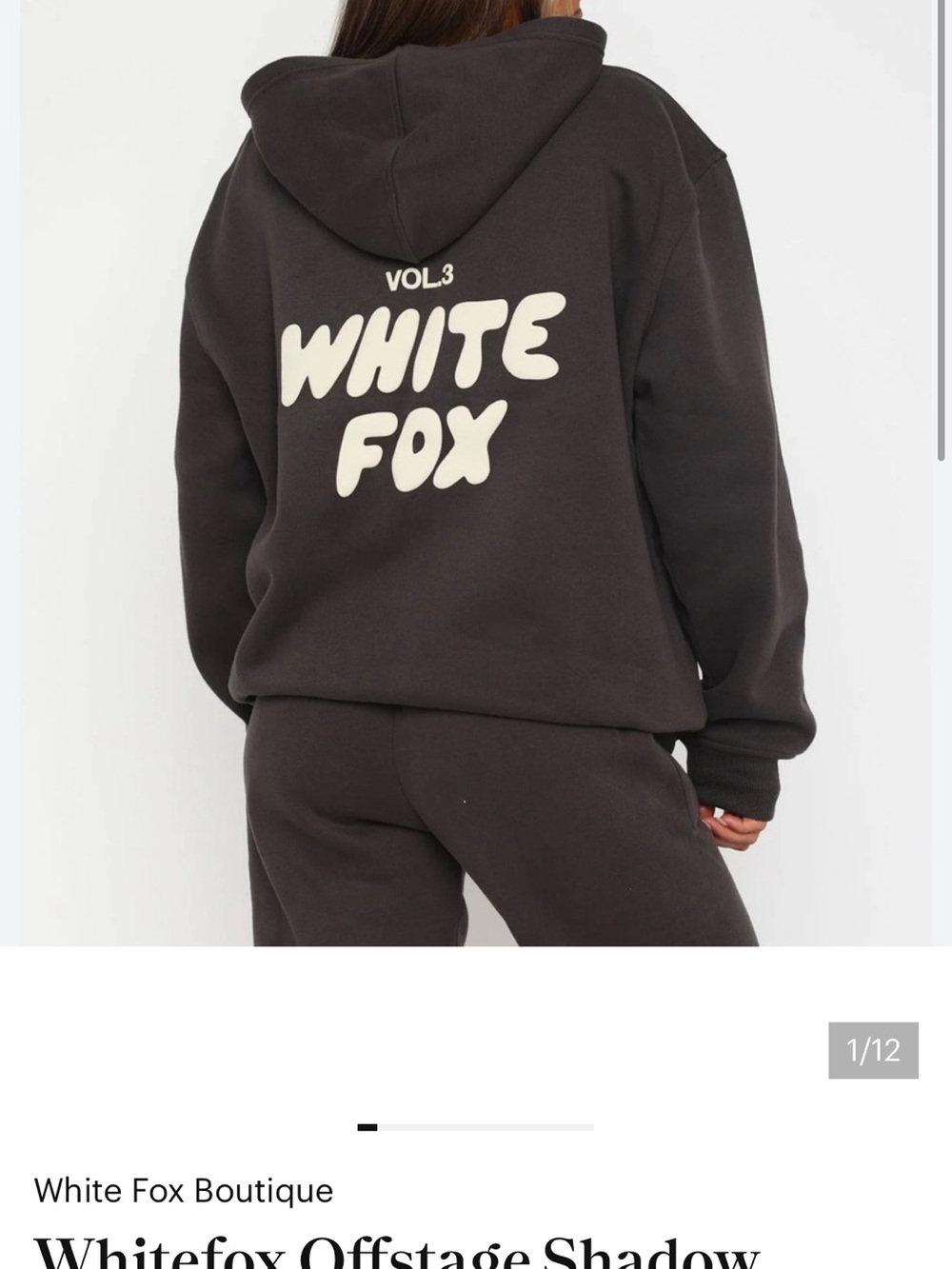 White Fox Boutique Offstage Shadow Hoodie - Charcoal with white  Logo Size-XS/S